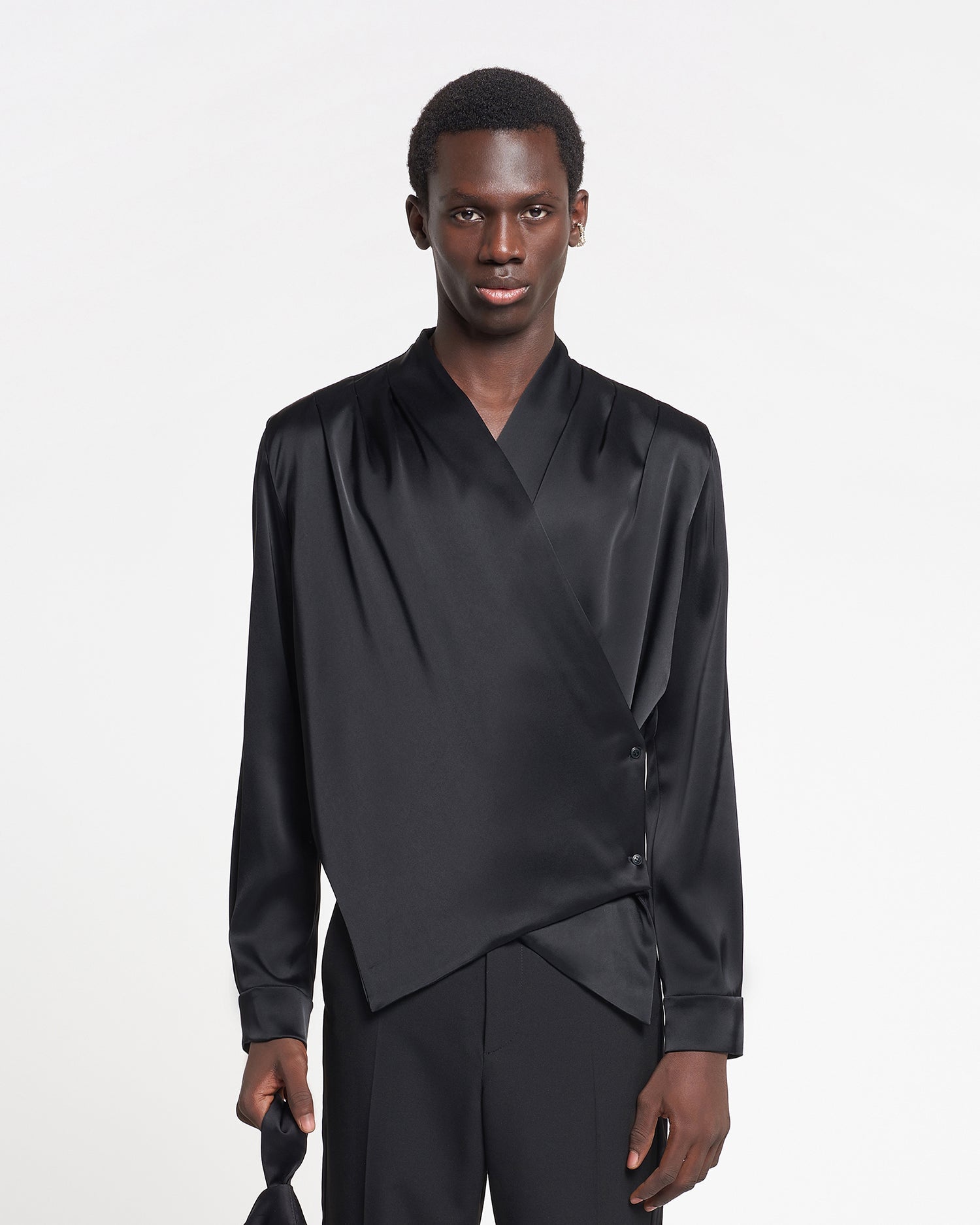 Mens | Tebbe Slip Satin Wrap Shirt | Black