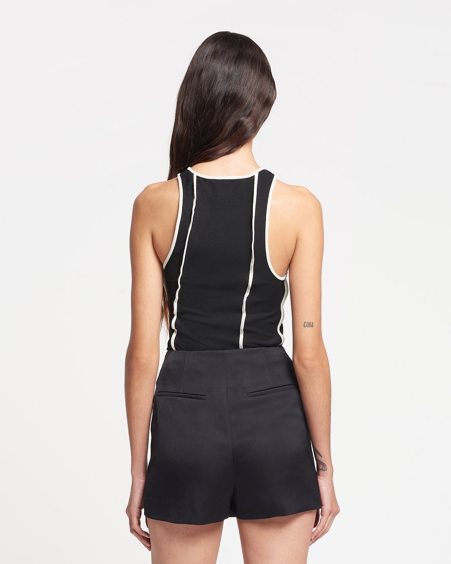 Womens | Enna Patchwork Mesh-Jersey Tank Top | Black/White Wax