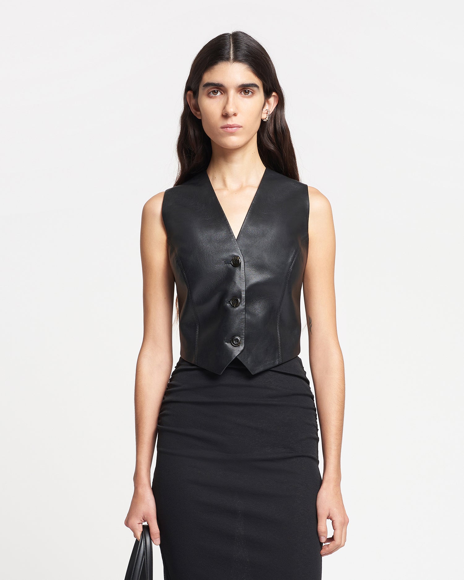 Womens | Arnona Cropped Regenerated Leather Vest | Black