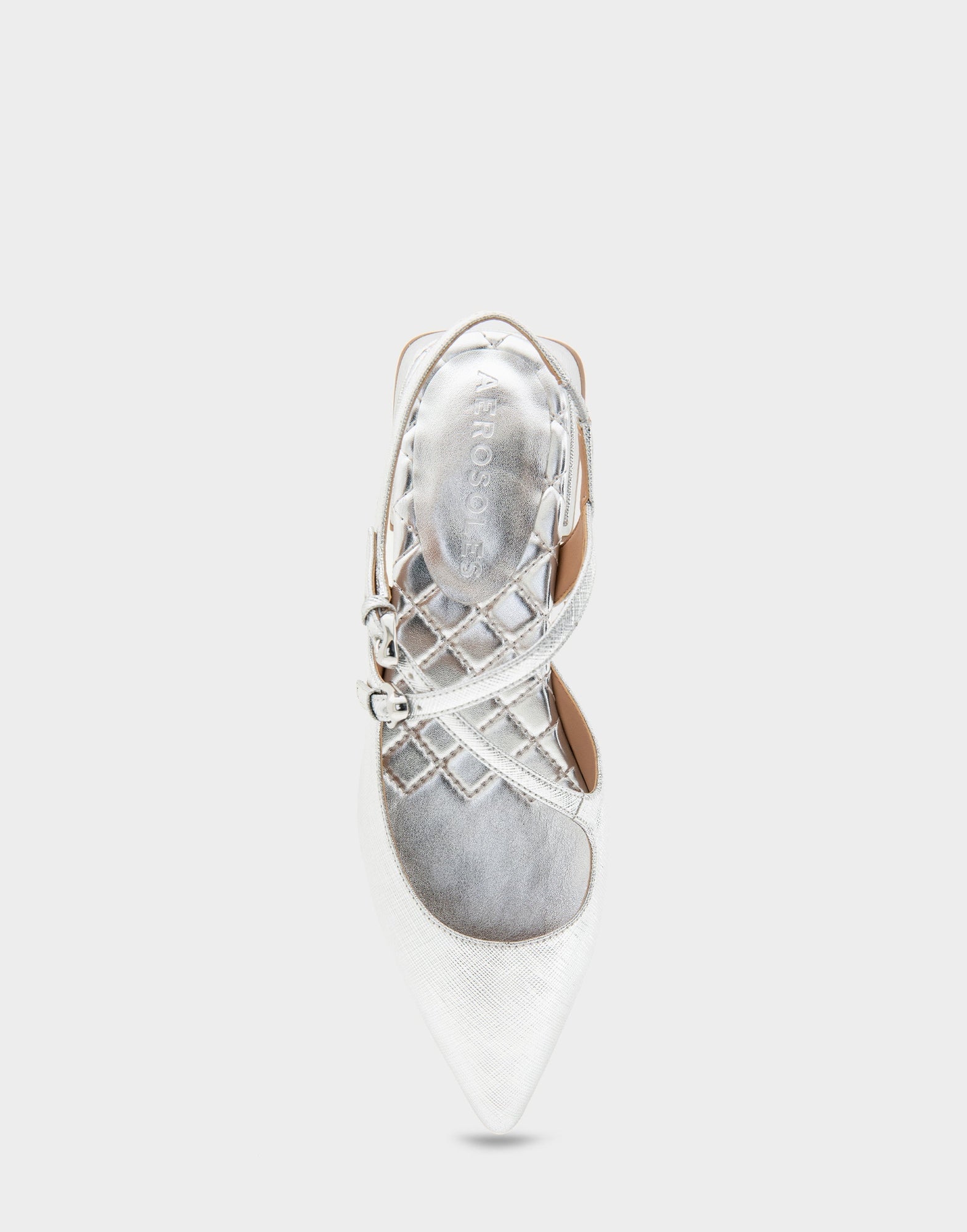 Napoli Flats | Silver Metallic Textured Faux Leather