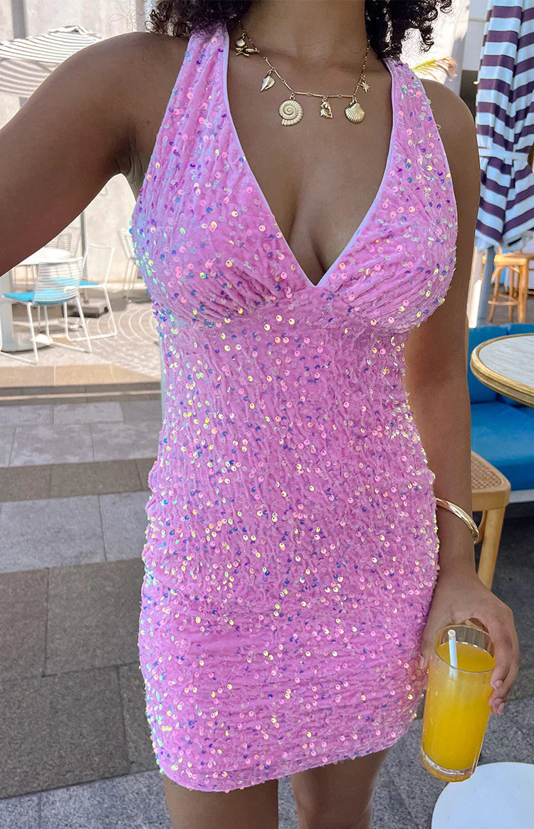 Franco Sequin Mini Dress | Pink