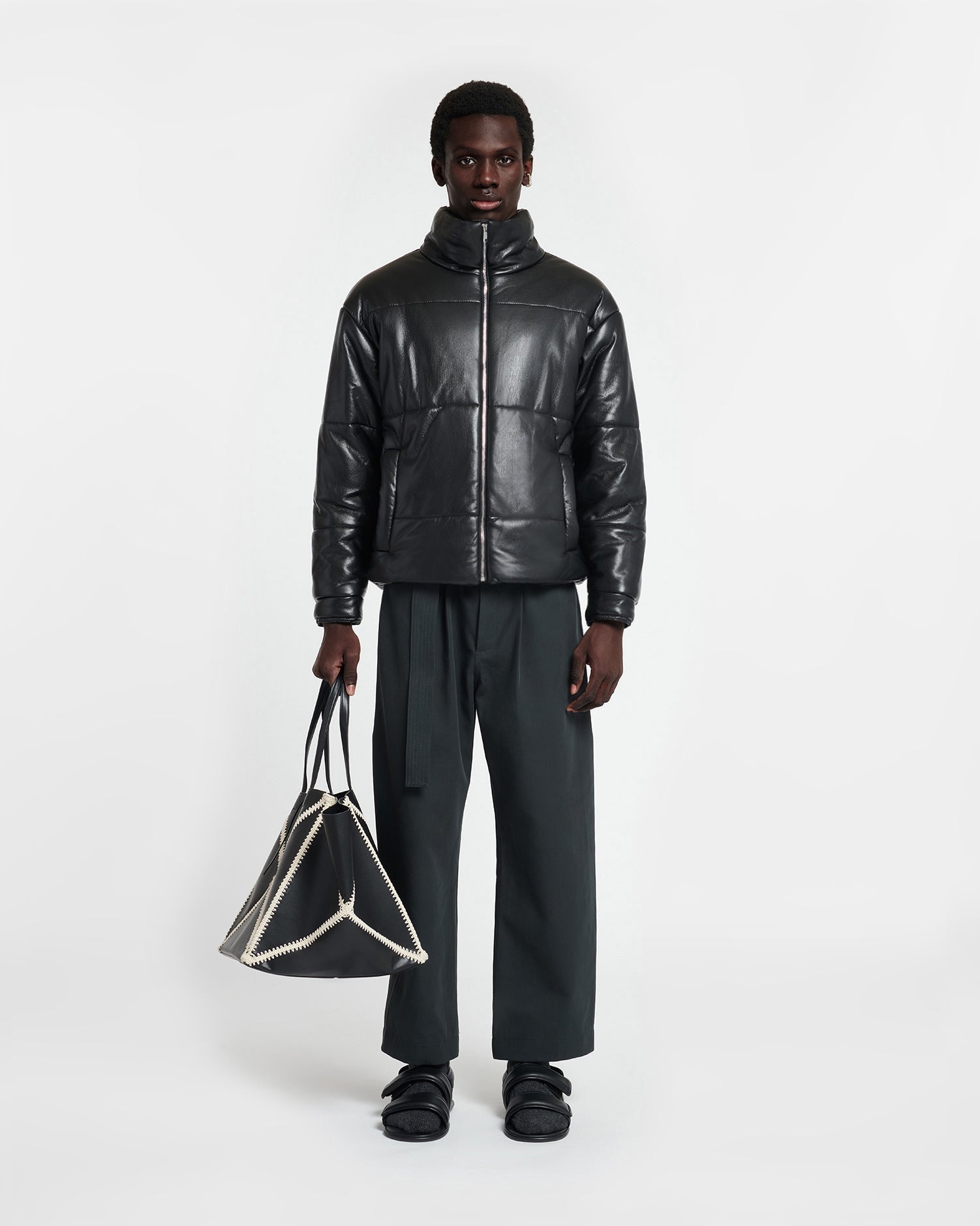 Mens | Marron Okobor Alt-Leather Puffer Jacket | Black