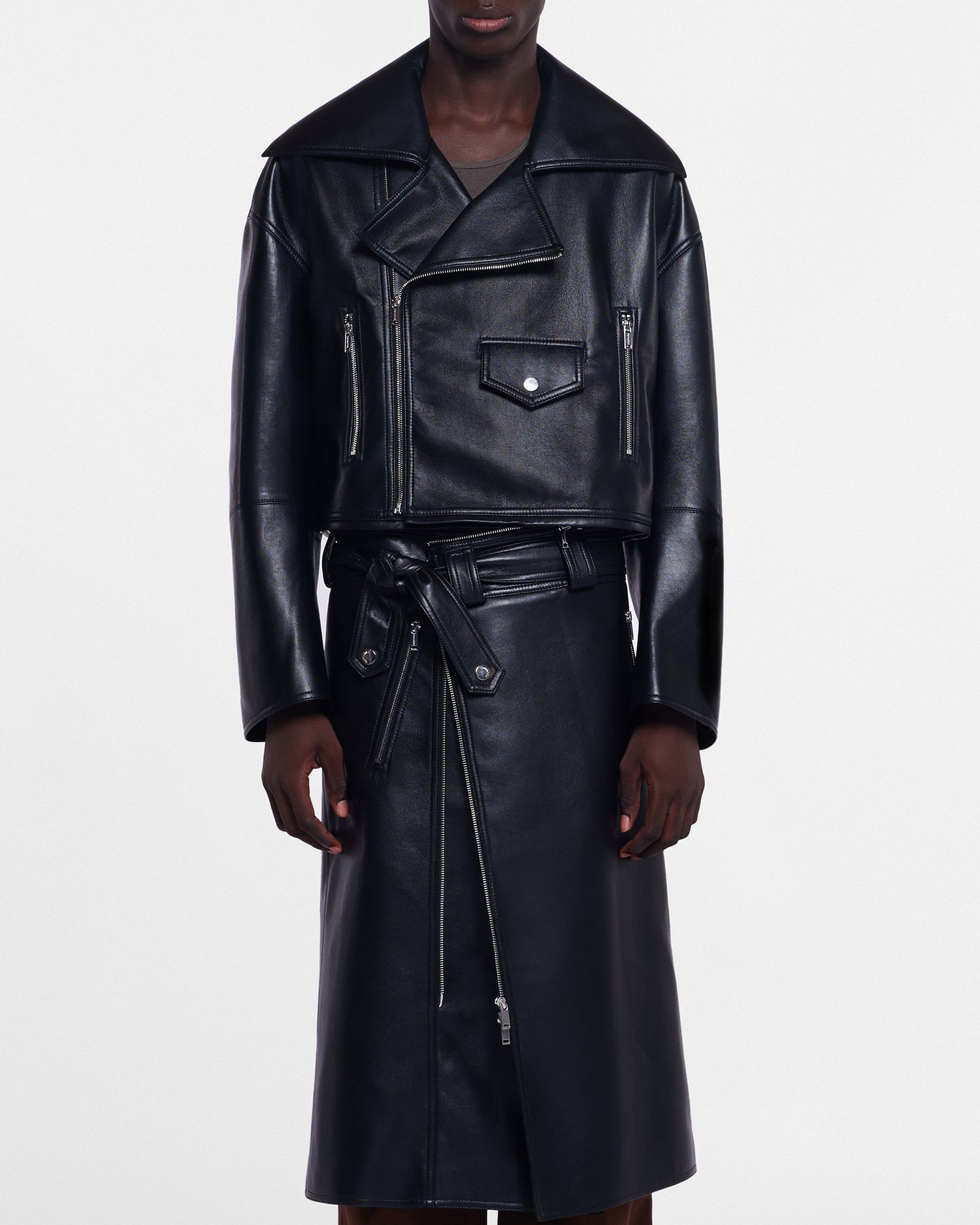 Mens | Ross Regenerated Leather Biker Coat | Black