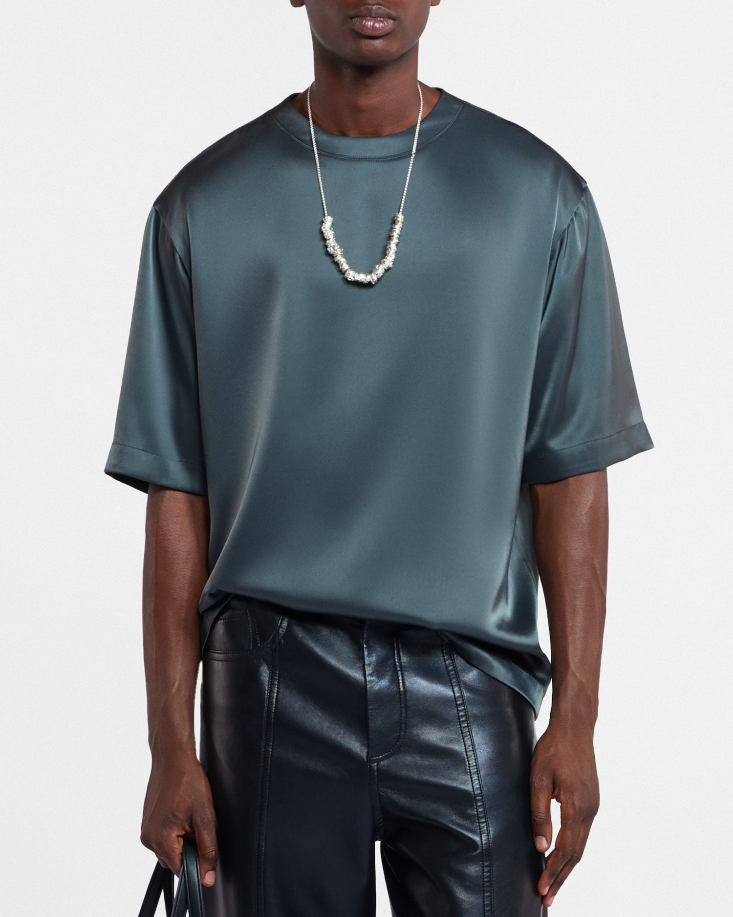 Mens | Isaac Slip Satin T-Shirt | Carbon