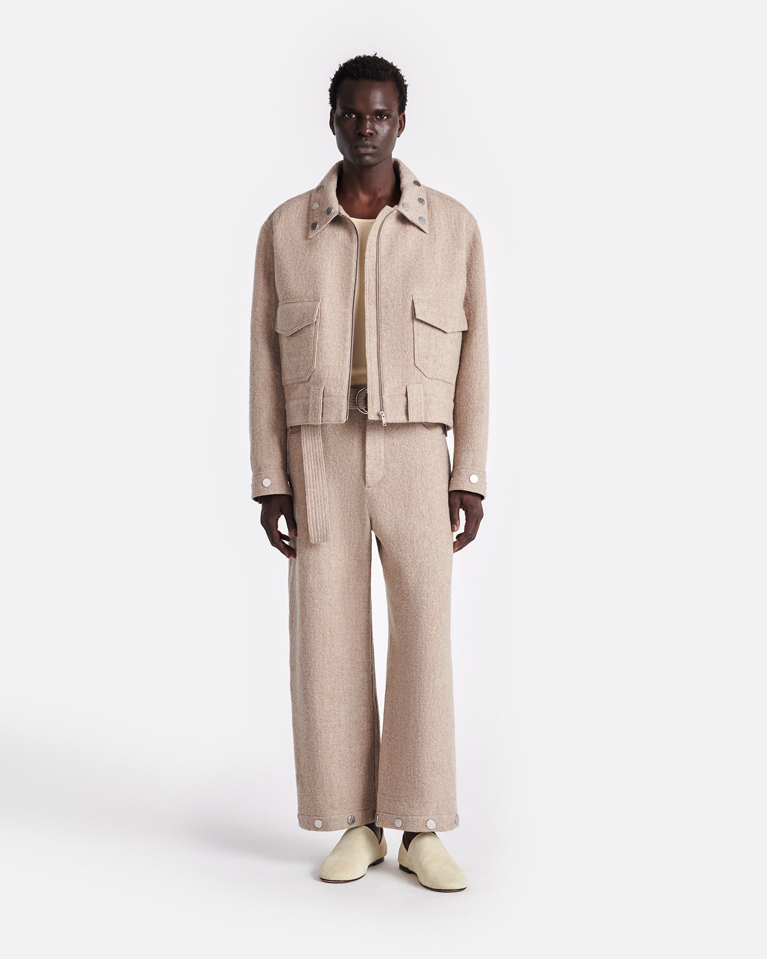 Mens | Dallin Studded Slub-Wool Pants | Taupe Melange