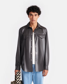 Mens | Olavi Okobor Alt-Leather Shirt | Midnight Green