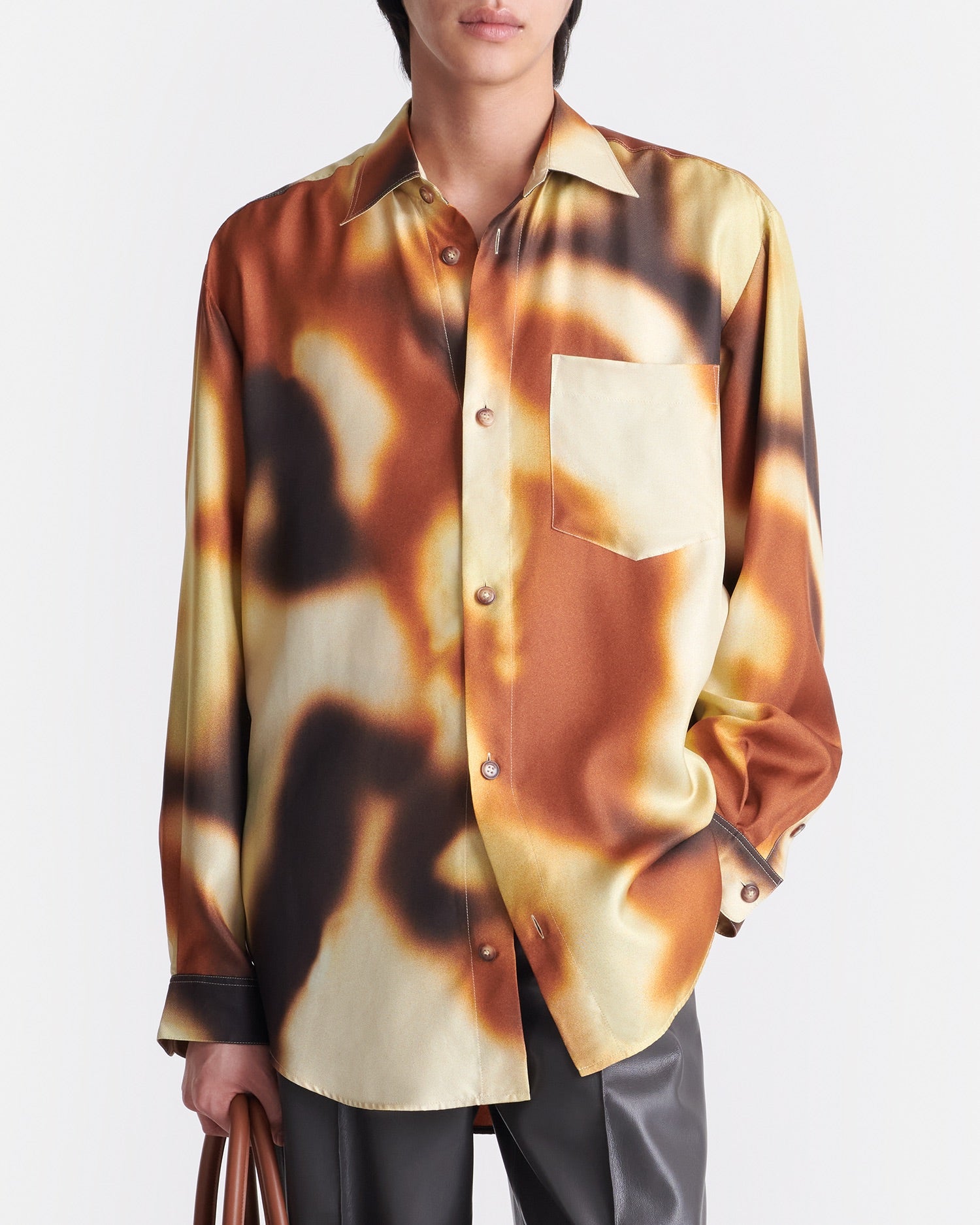 Mens | Sebas Printed Silk-Twill Shirt | Smudged Graffiti