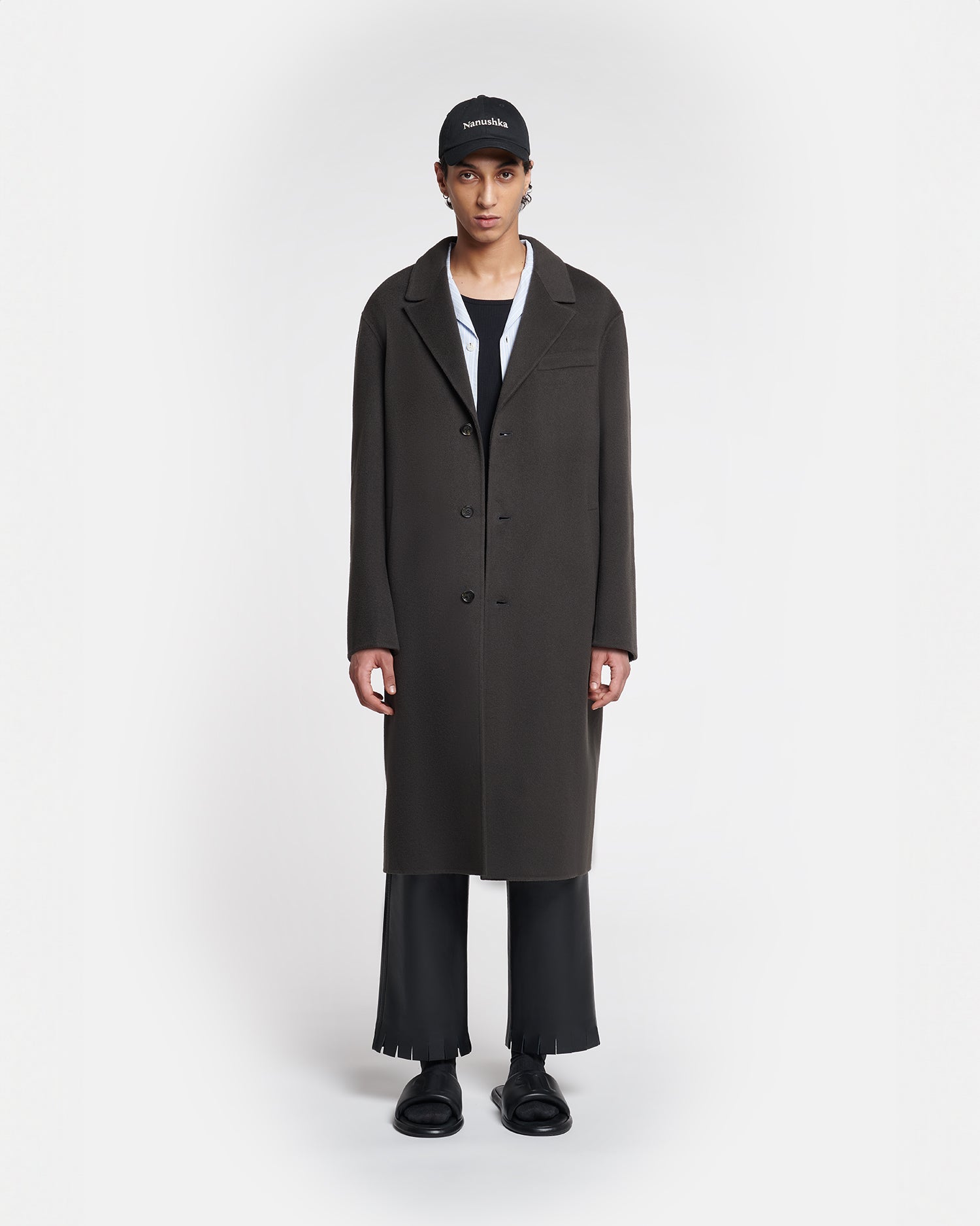 Mens | Davian Double Wool And Silk Blend Coat | Anthracite