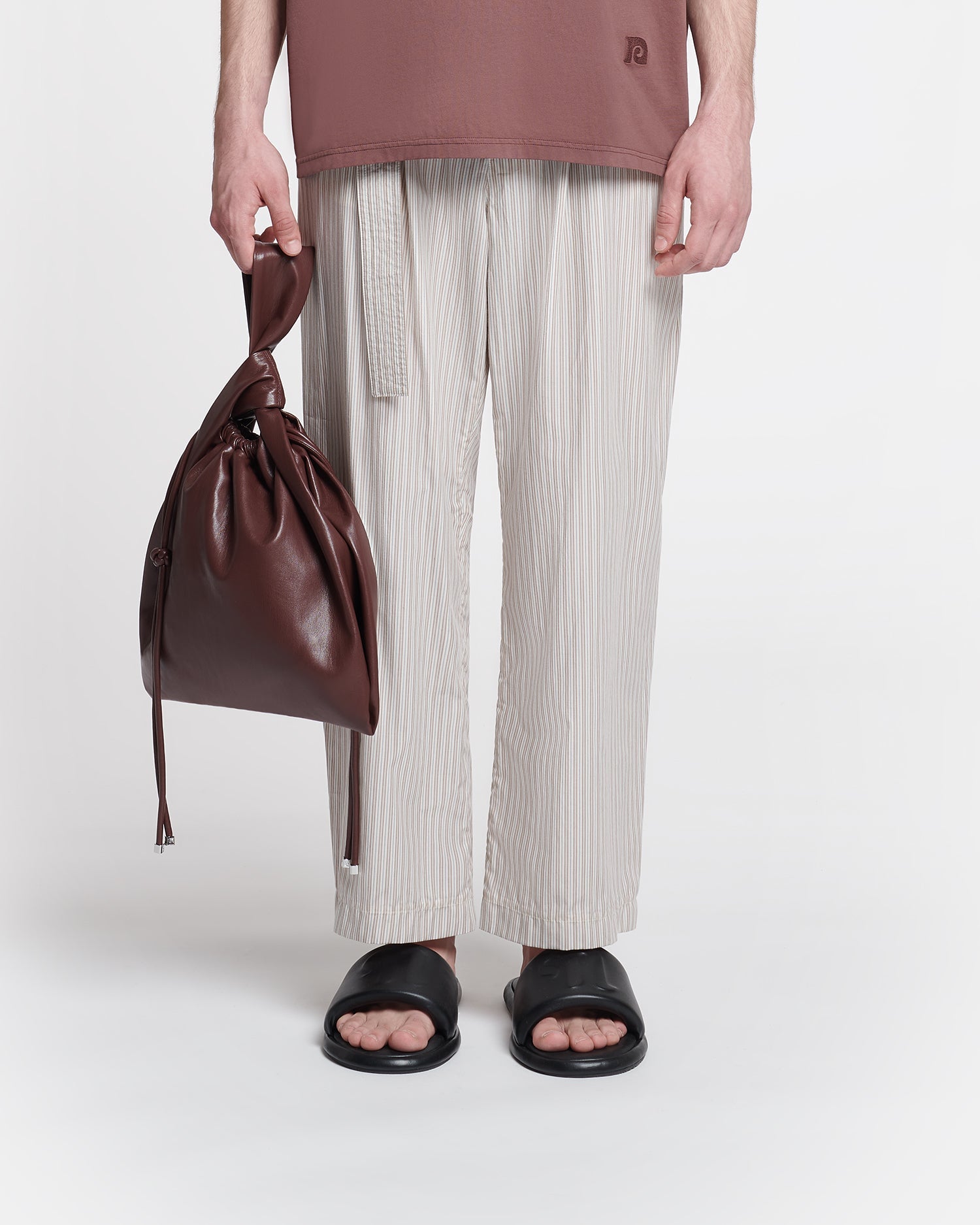 Mens | Ferre Belted Striped Pants | Caramel/ Ecru