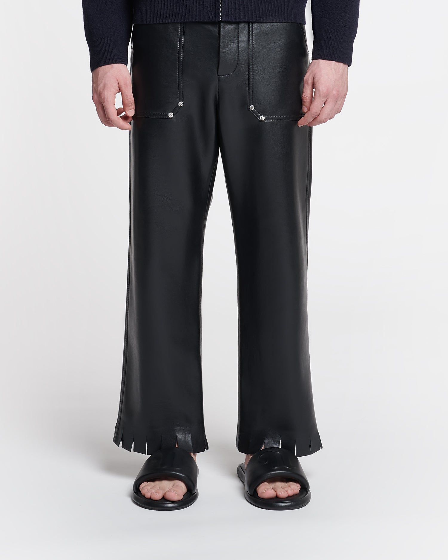 Mens | Quido Fringed Regenerated Leather Pants | Black