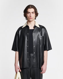 Mens | Aksel Denim-Trimmed Okobor Alt-Leather Shirt | Black