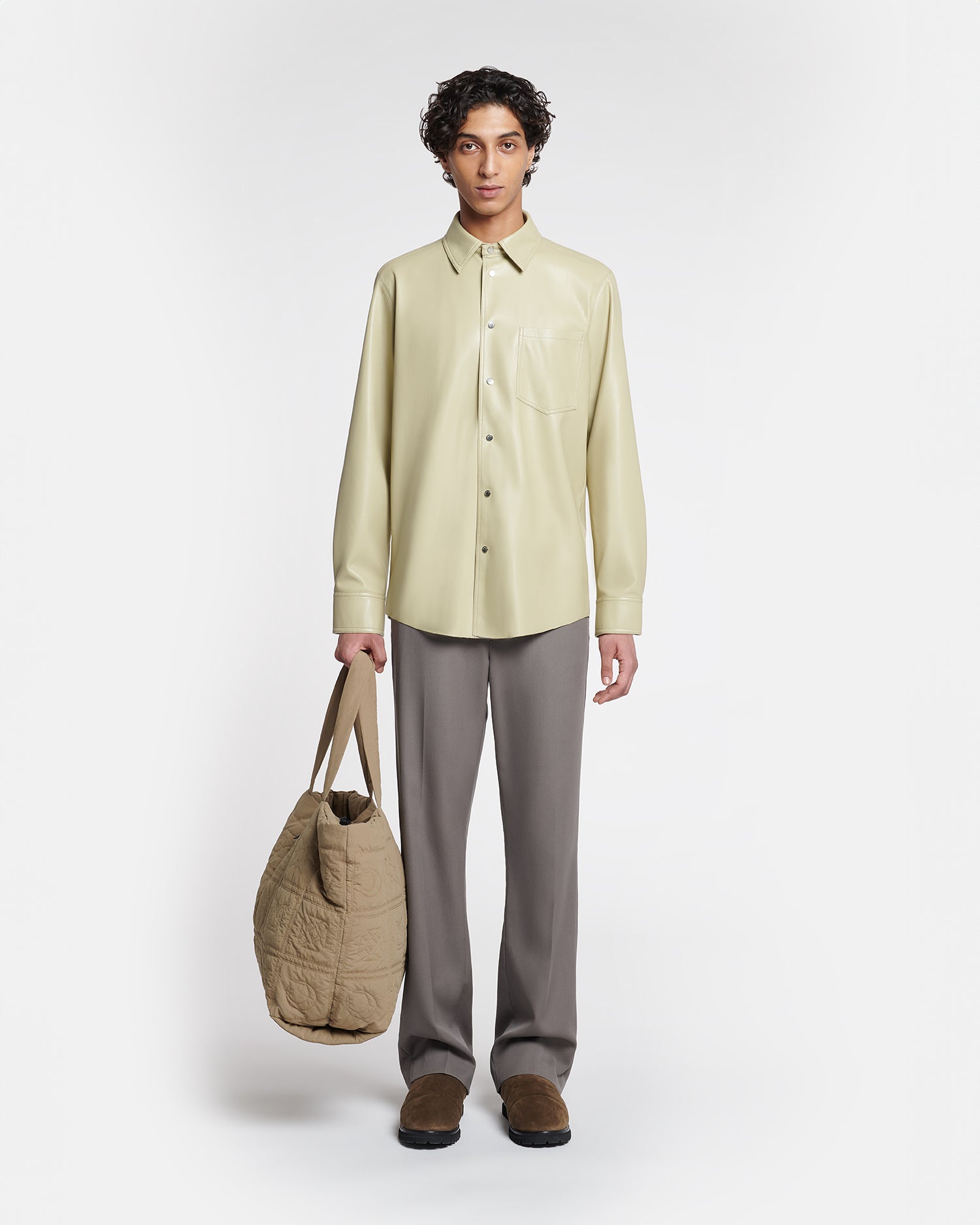 Mens | Onni Okobor Alt-Leather Shirt | Pale Olive