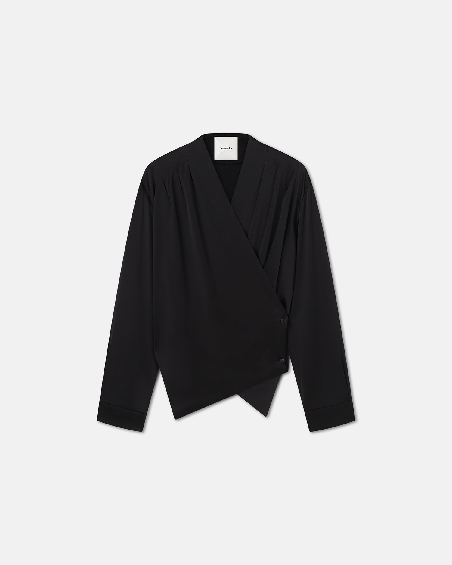 Mens | Tebbe Slip Satin Wrap Shirt | Black