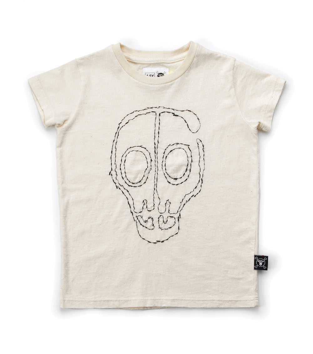 Kid | Embroidered Skull Mask T-Shirt | Natural