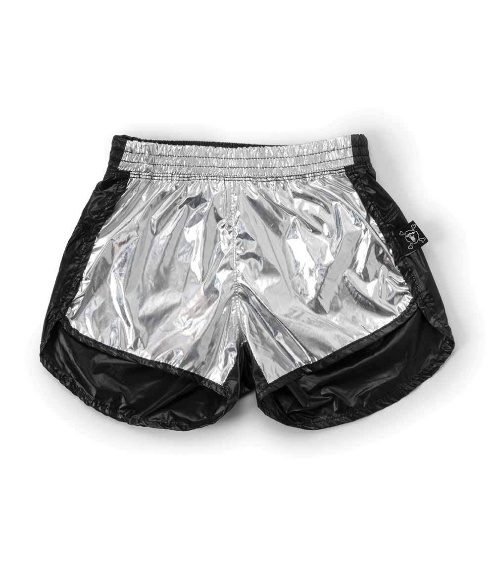 Kid | Half & Half Nylon Gym Shorts | Black x Silver