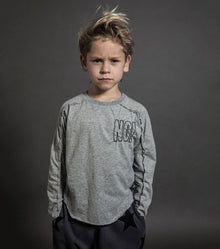 Kid | Embroidered No! Hemmed Shirt | Heather Grey