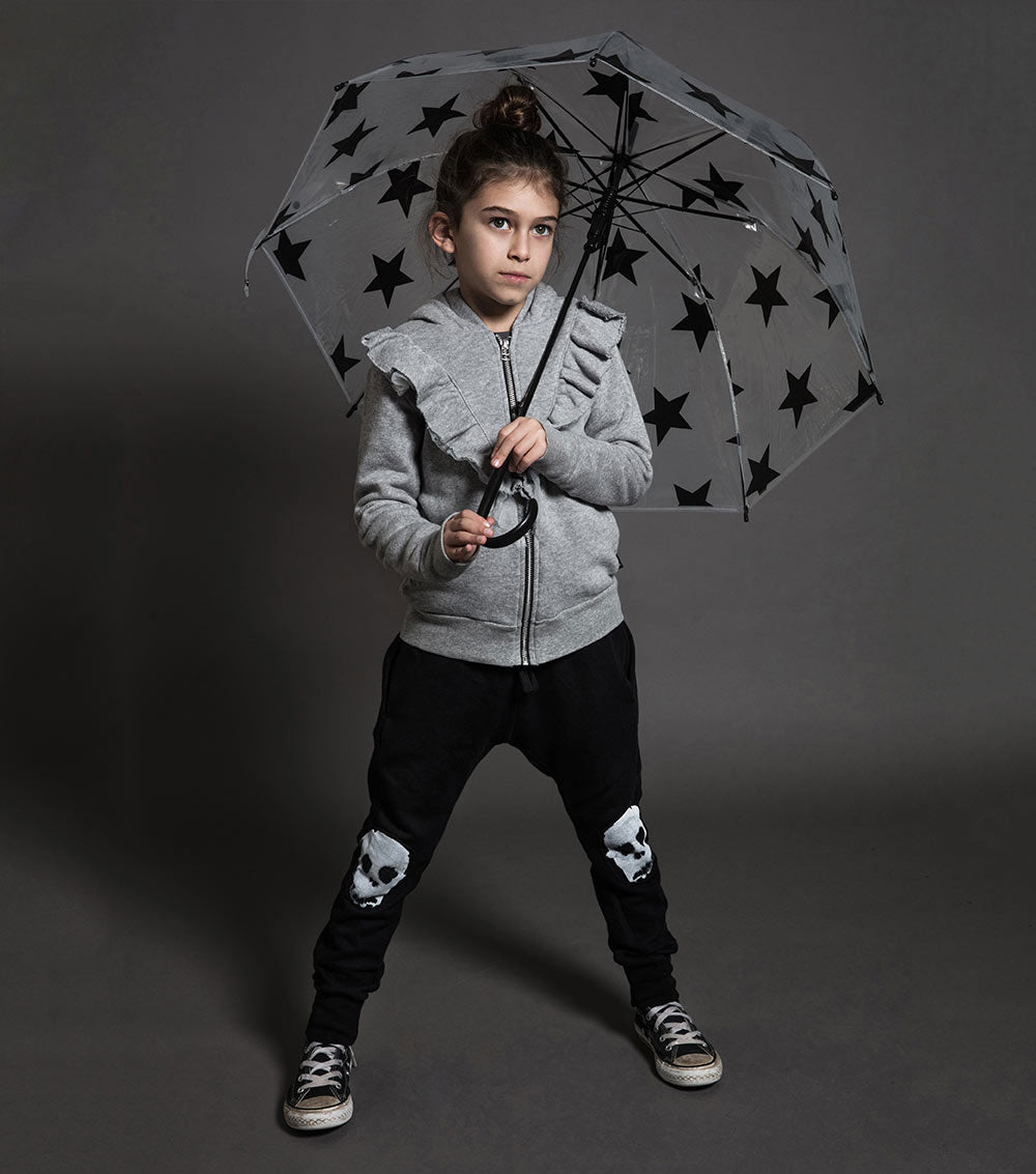 Kid | Ruffled Zip Hoodie | Heather Grey