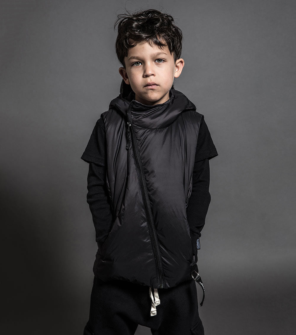 Kid | Hooded Down Vest | Black