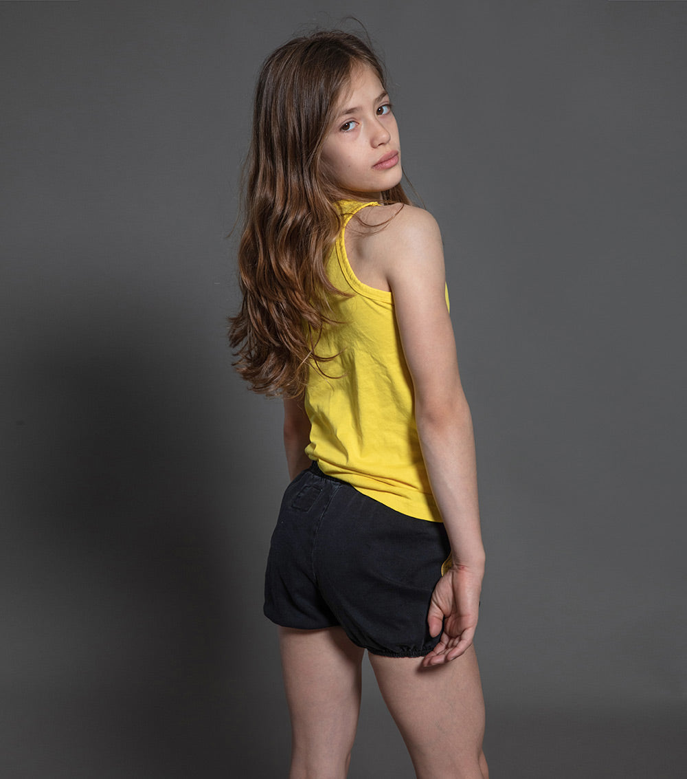 Kid | Measuring Band Denim Yoga Shorts | Washed Black