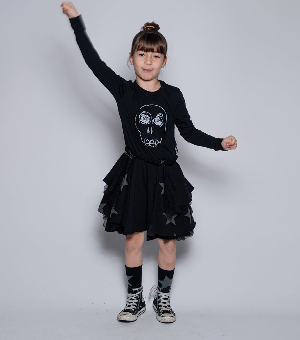 Kid | Dazed Skull Layered Dress | Black
