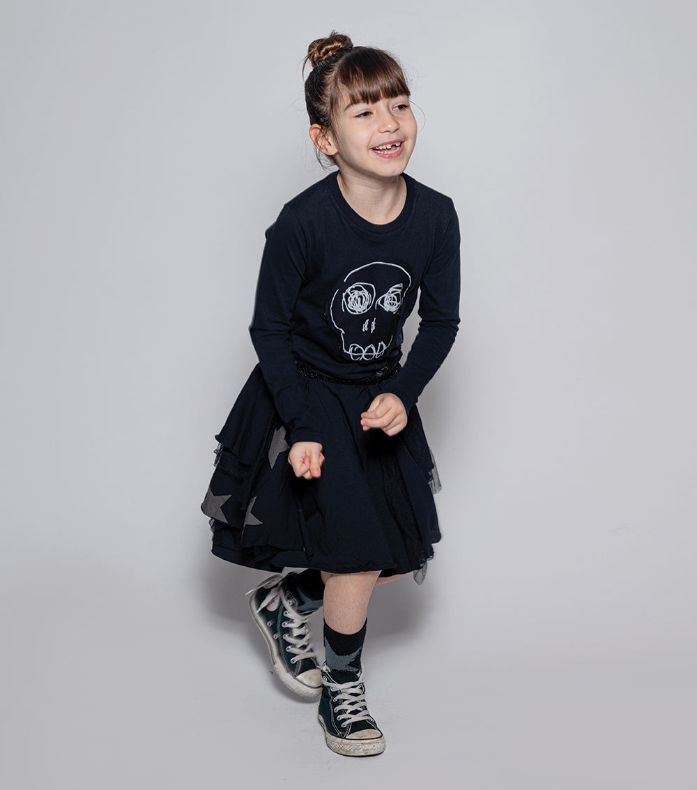 Kid | Dazed Skull Layered Dress | Black