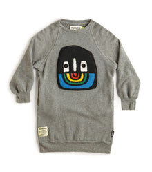 Kid | Fuzzy Rainbow Smile A Dress | Dusty Heather Grey