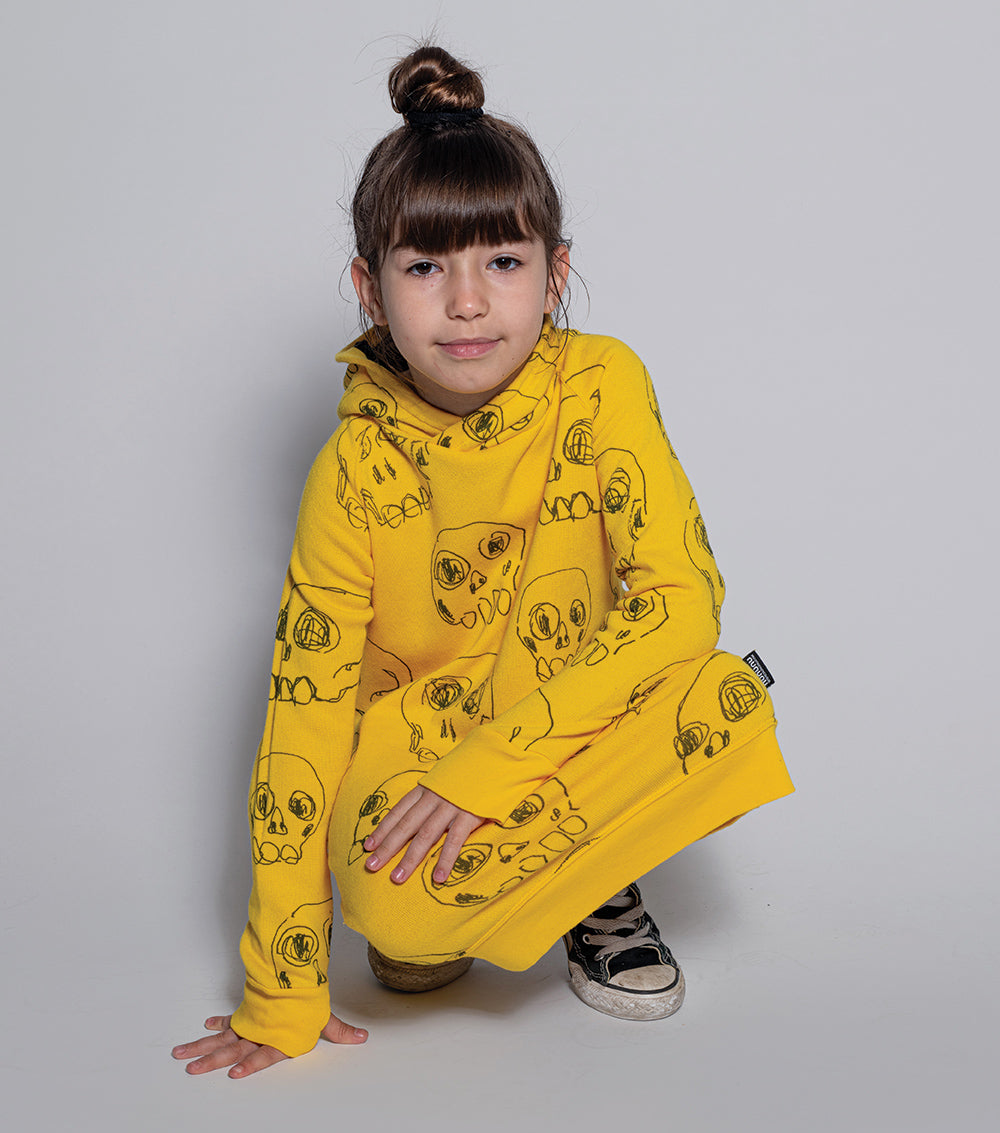 Kid | Hooded Scribbled Skulls A Dress | Black