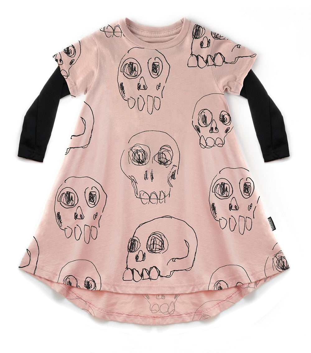 Kid | Scribbled Skulls 360 Dress | Powder Pink