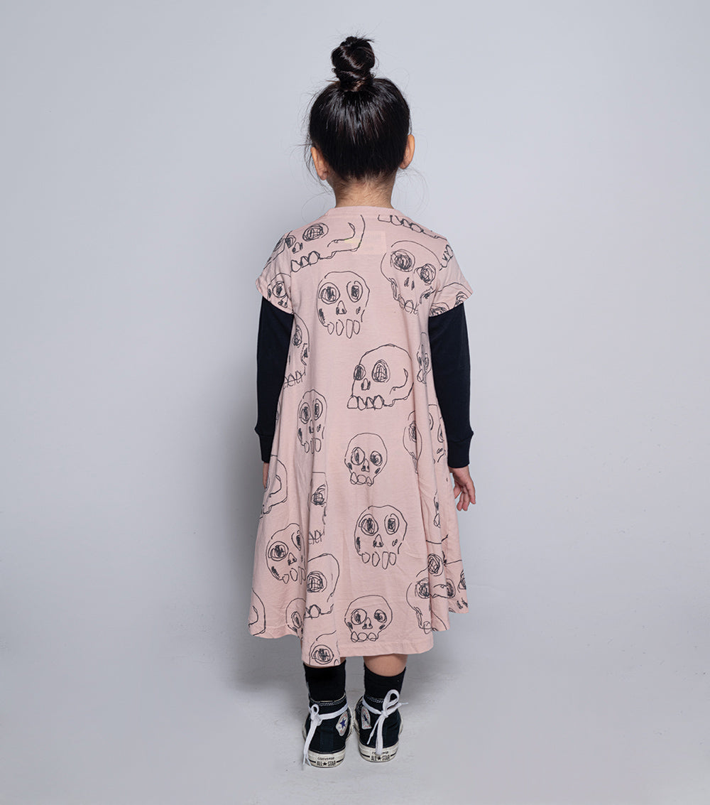 Kid | Scribbled Skulls 360 Dress | Powder Pink