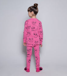 Kid | Scribbled Skulls Loungewear | Hot Pink