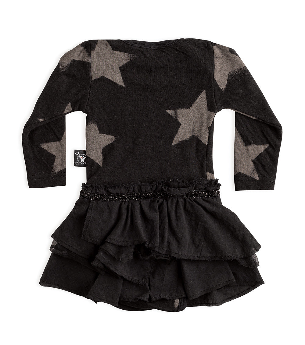 Newborn | Soft Star Onesie Layered Skirt | Black