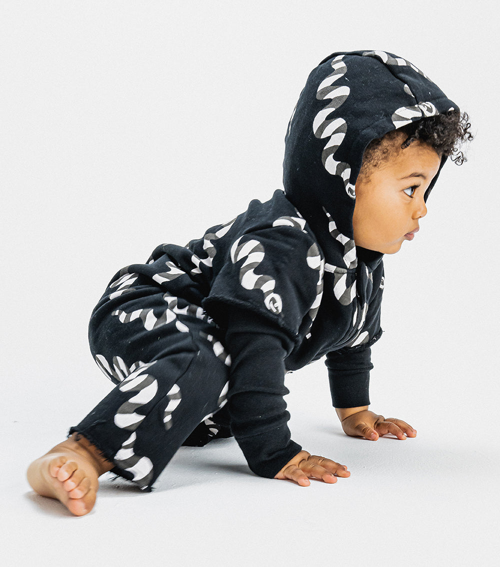 Newborn | Stripey Snakes Hooded Overall | Black