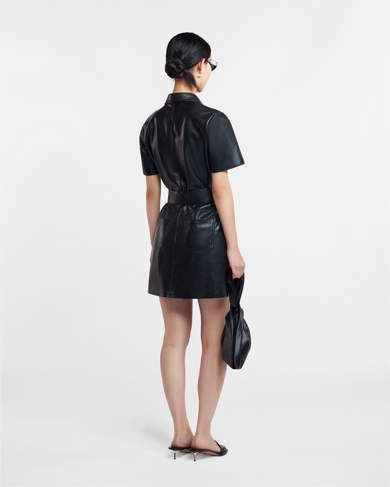 Womens | Halli Okobor Alt-Leather Shirt Dress | Black