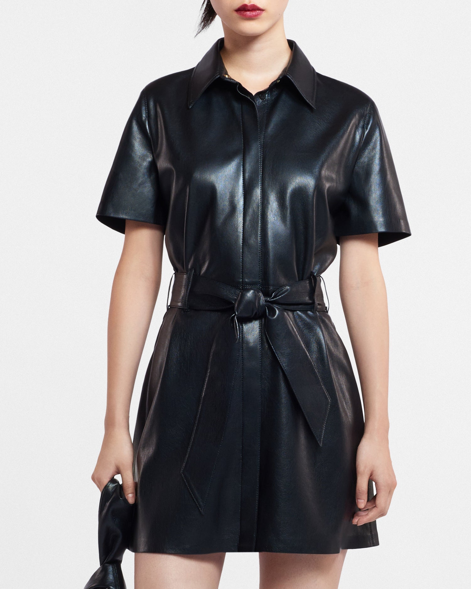 Womens | Halli Okobor Alt-Leather Shirt Dress | Black