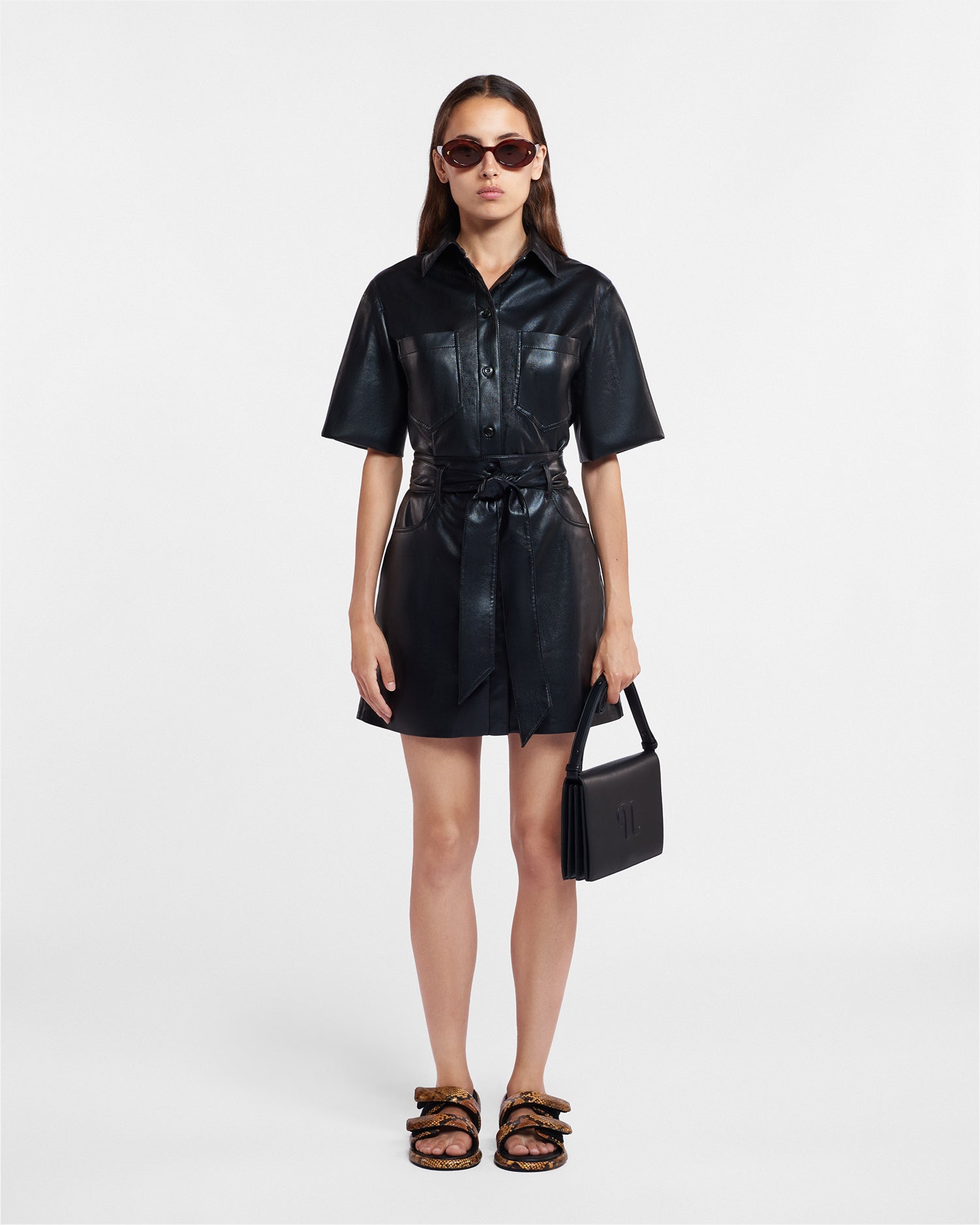 Womens | Sabine Okobor Alt-Leather Short Sleeve Shirt | Black