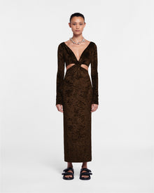 Womens | Zanee Cut-Out Crushed-Velvet Dress | Dark Brown