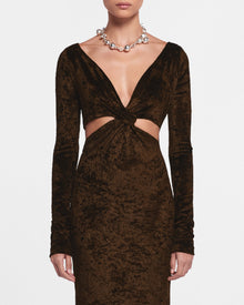 Womens | Zanee Cut-Out Crushed-Velvet Dress | Dark Brown