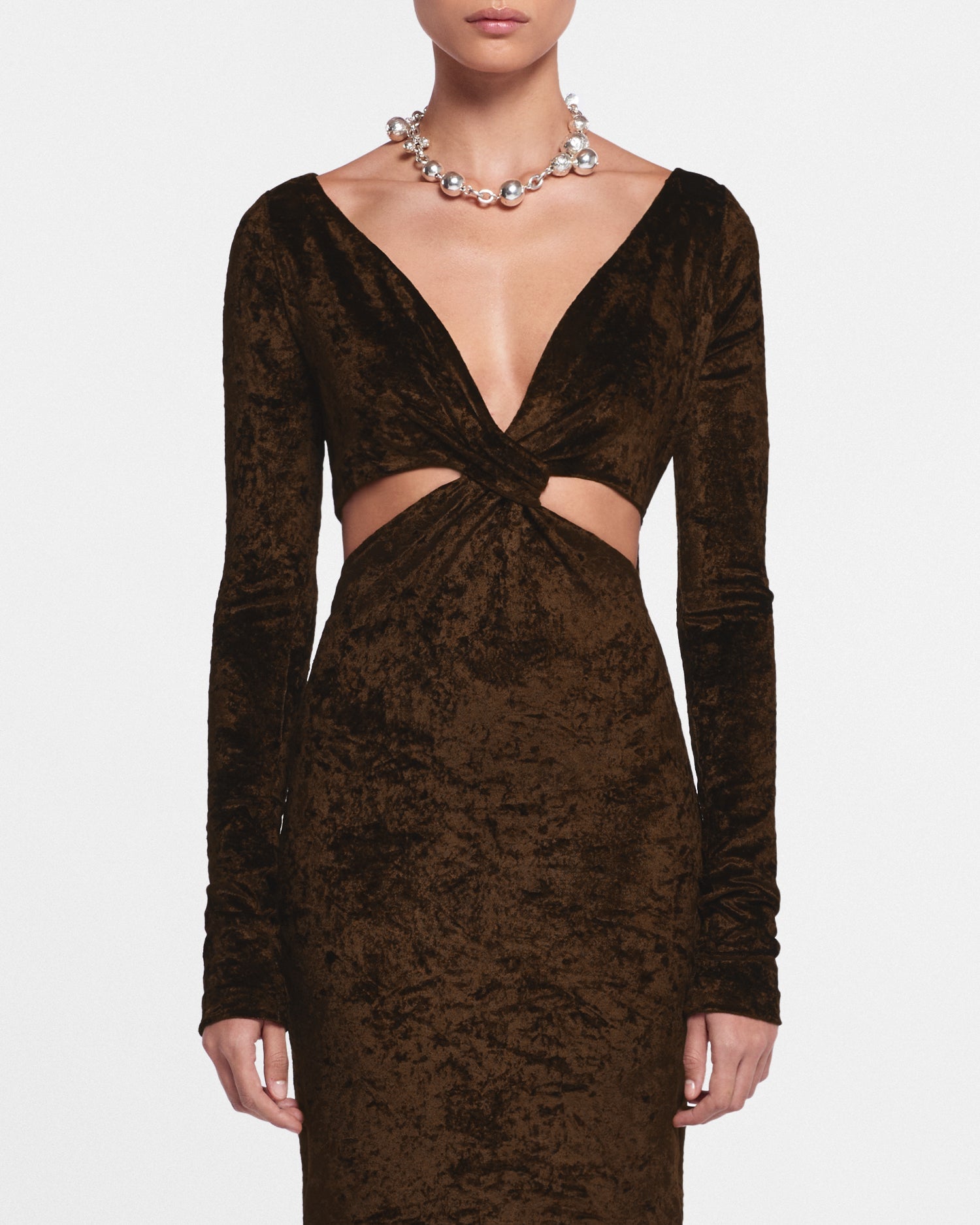 Womens | Zanee Cut-Out Crushed-Velvet Dress | Dark Brown