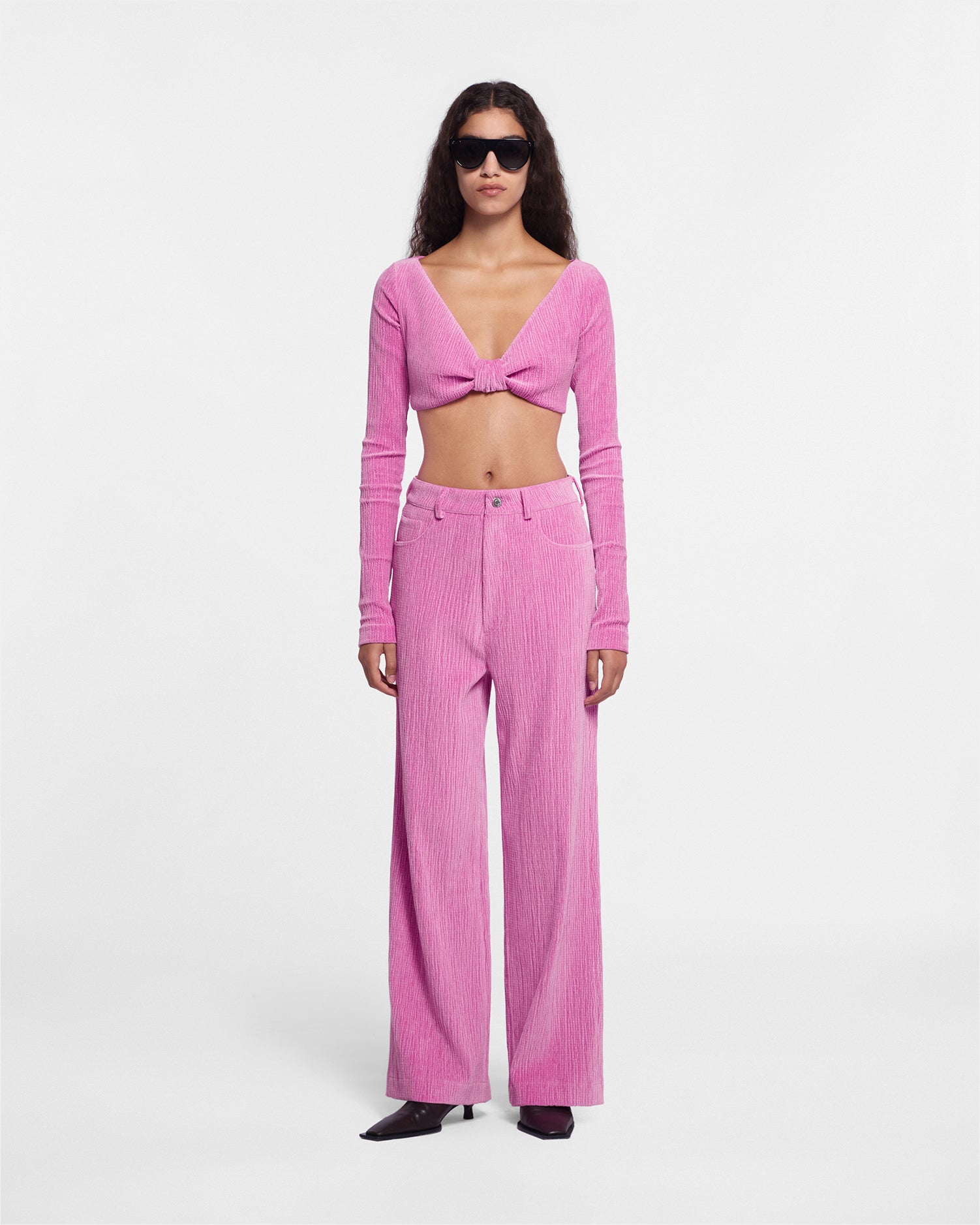 Womens | Josine Velvet Seersucker Baggy Pants | Orchid