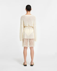 Womens | Carianne Fringed Crochet Mini Dress | Creme