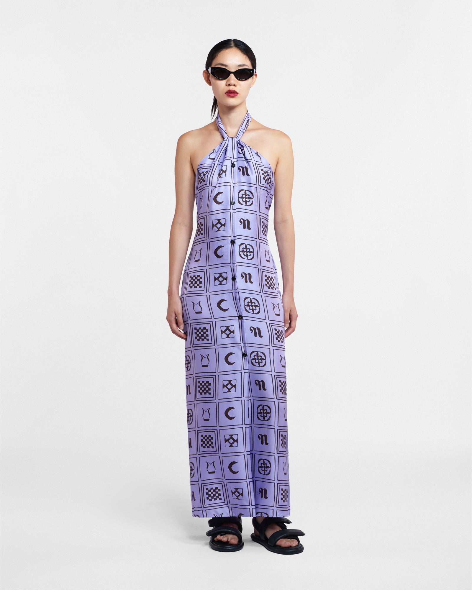 Womens | Elima Silk-Twill Halterneck Dress | Kopjafa Lilac