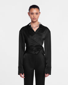 Womens | Merano Slip Satin Wrap Shirt | Black