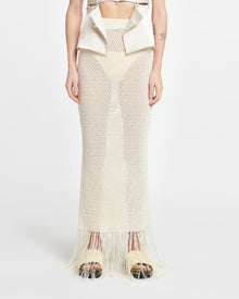 Womens | Lindy Fringed Crochet Skirt | Creme