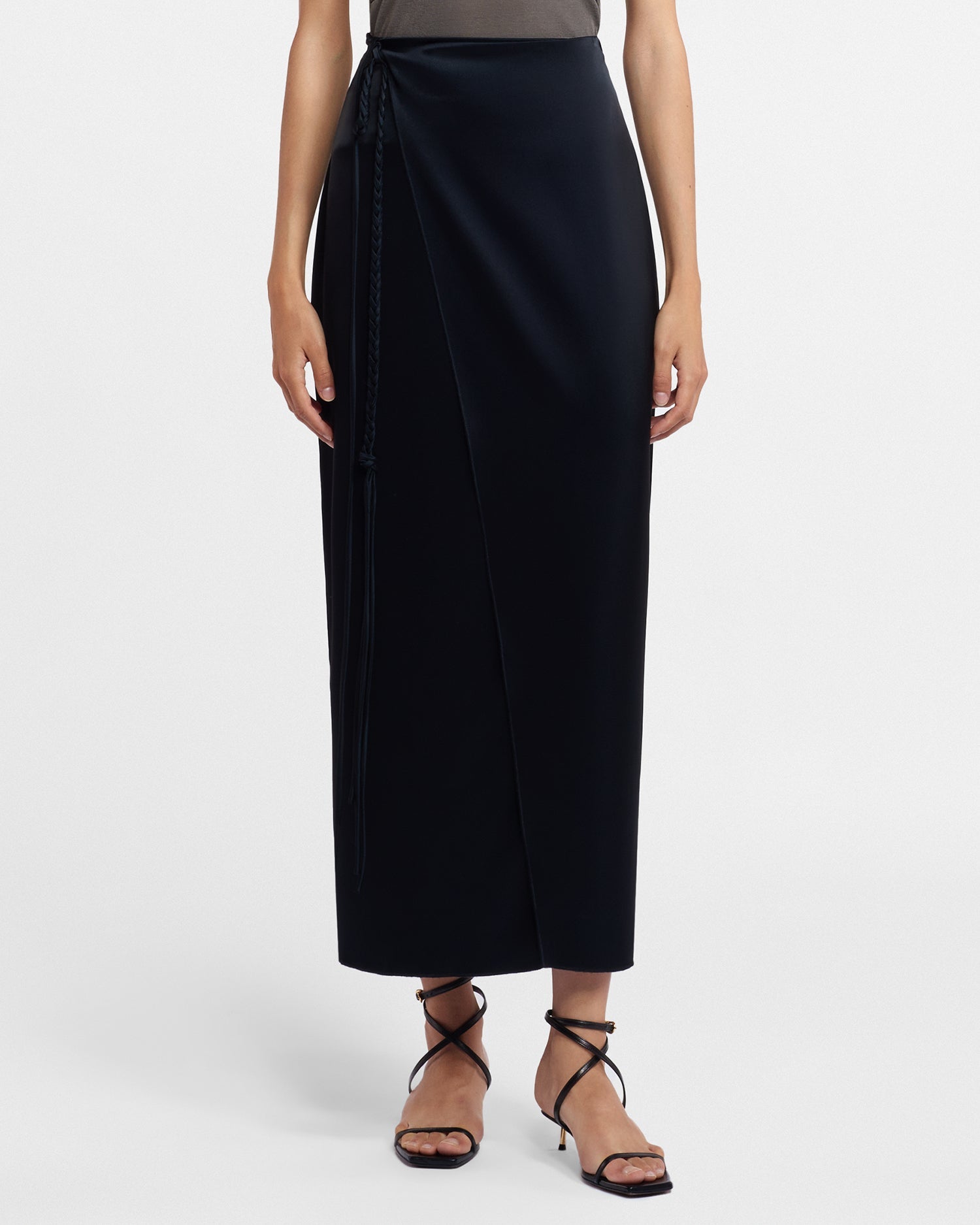 Womens | Racha Slip Satin Wrap Skirt | Black