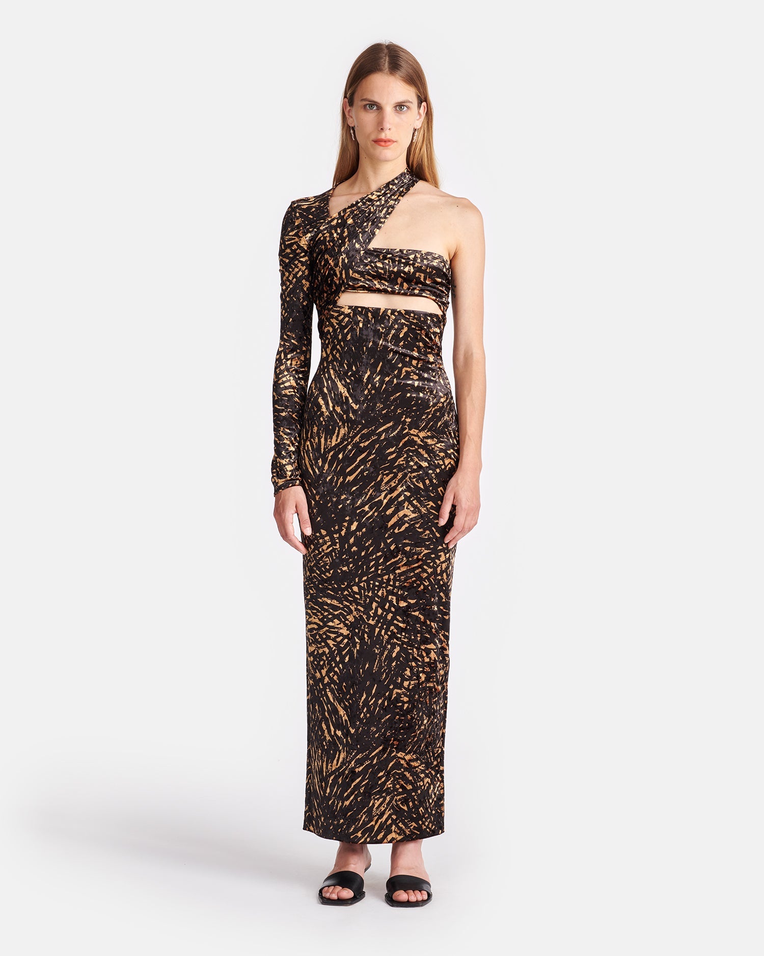 Womens | Neave Asymmetric Crushed Velvet Midi Dress | Fur Stroke Animal