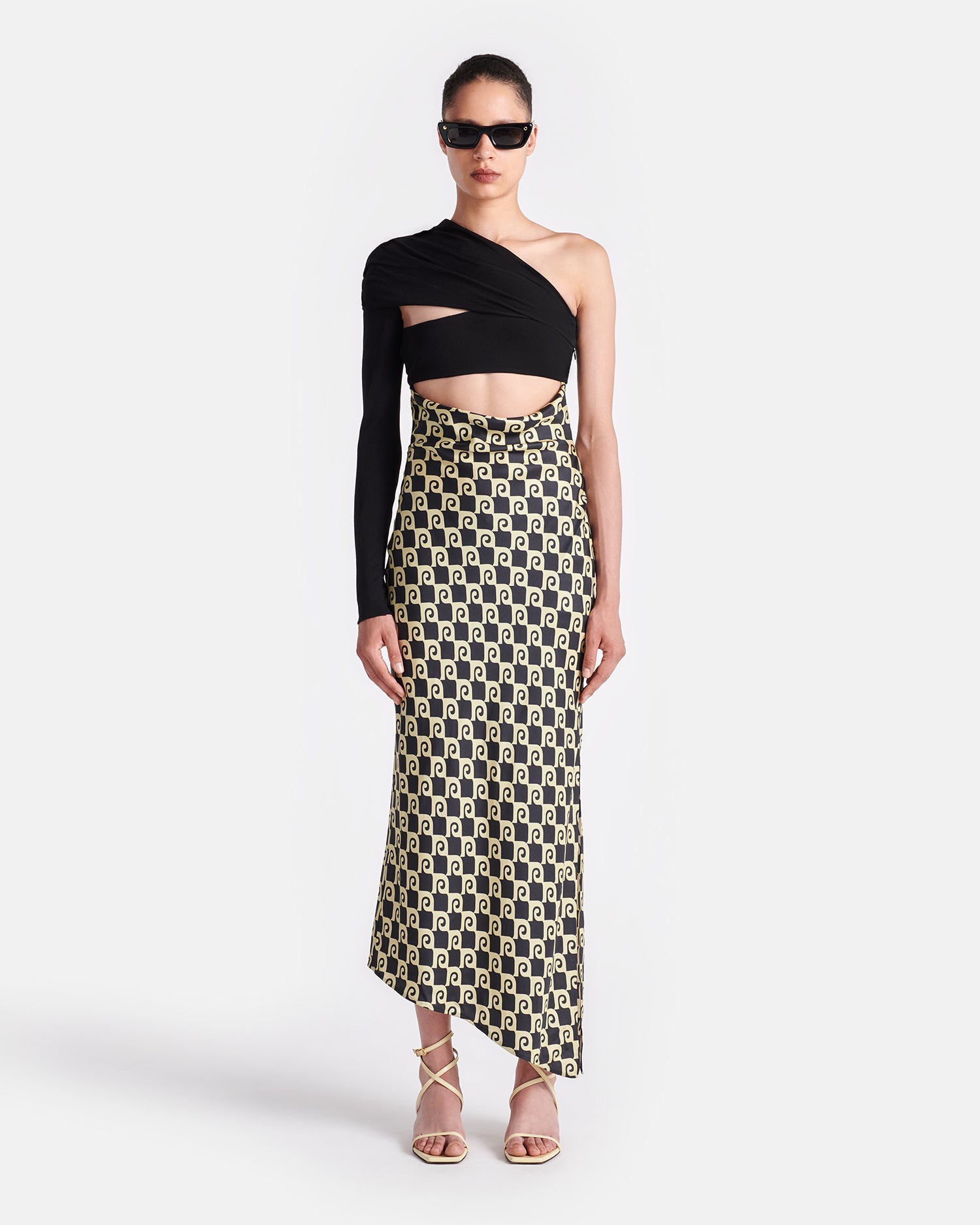 Womens | Eirah Draped Silk And Mesh-Jersey Midi Dress | Diamond Check