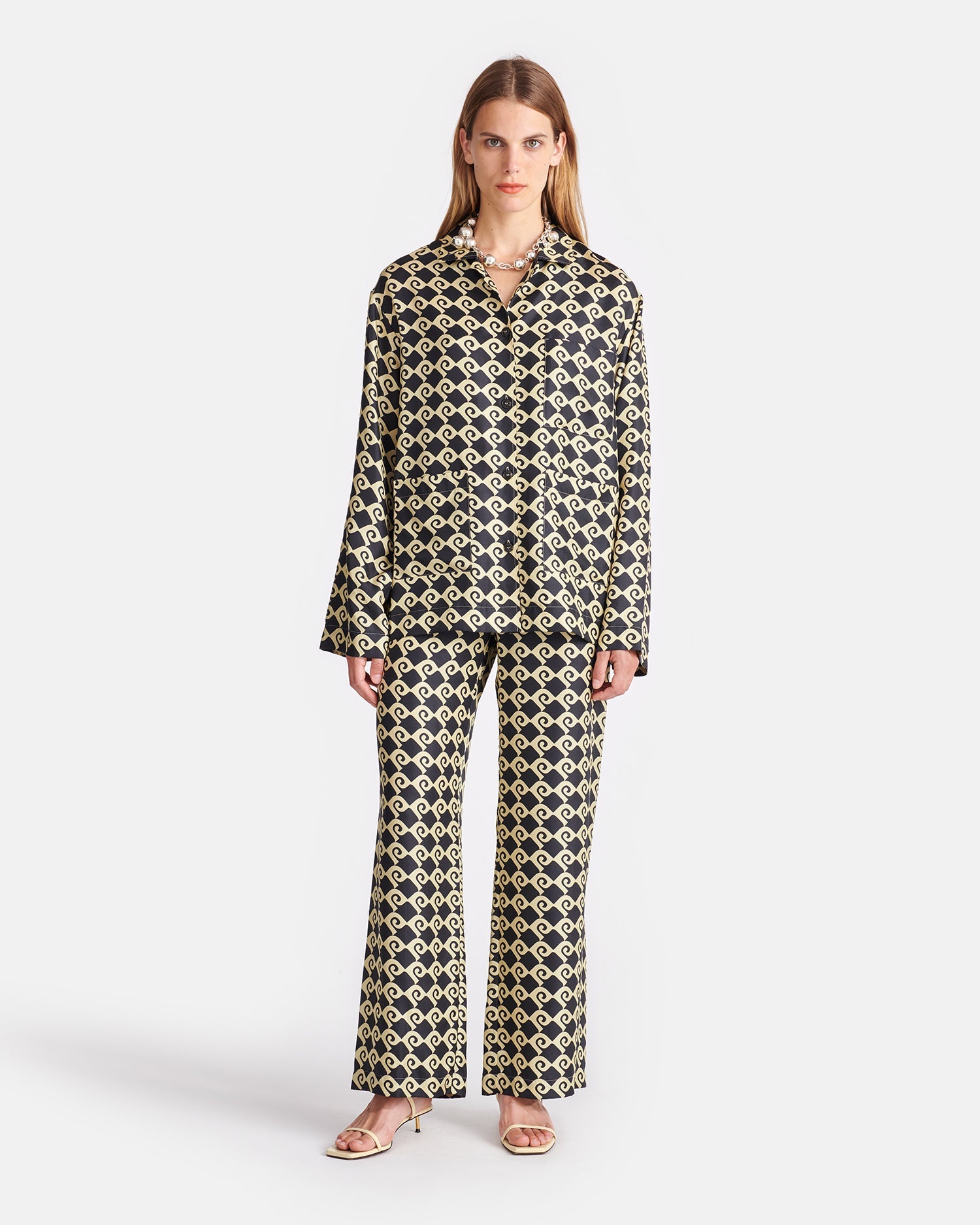 Womens | Brenda Printed Silk-Twill Pants | Diamond Check