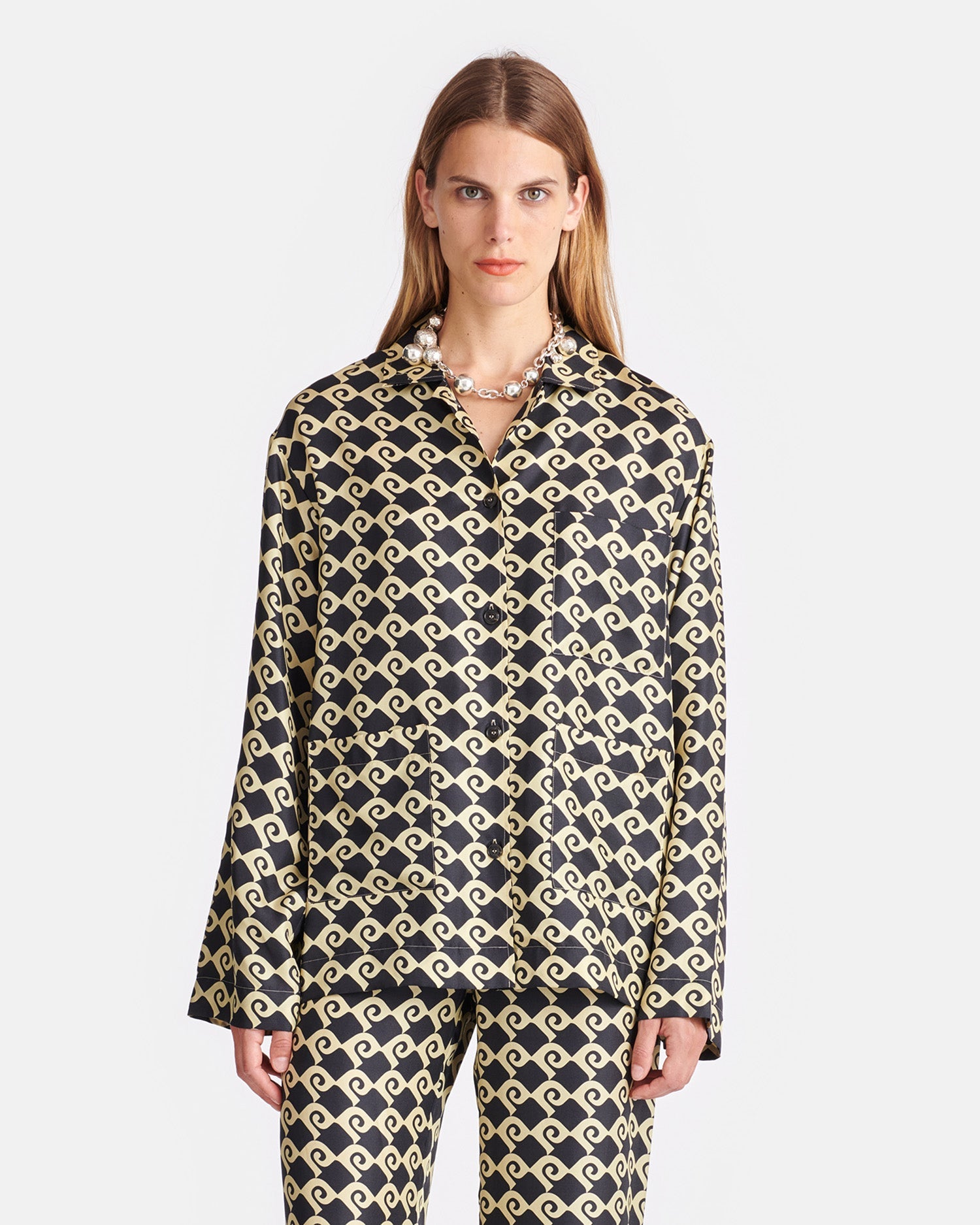 Womens | Kamala Printed Silk-Twill Shirt | Diamond Check