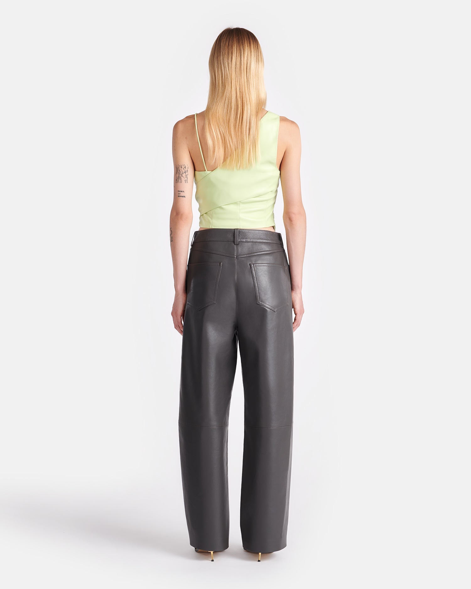 Womens | Chudel Asymmetric Okobor Alt-Leather Top | Shadow Lime