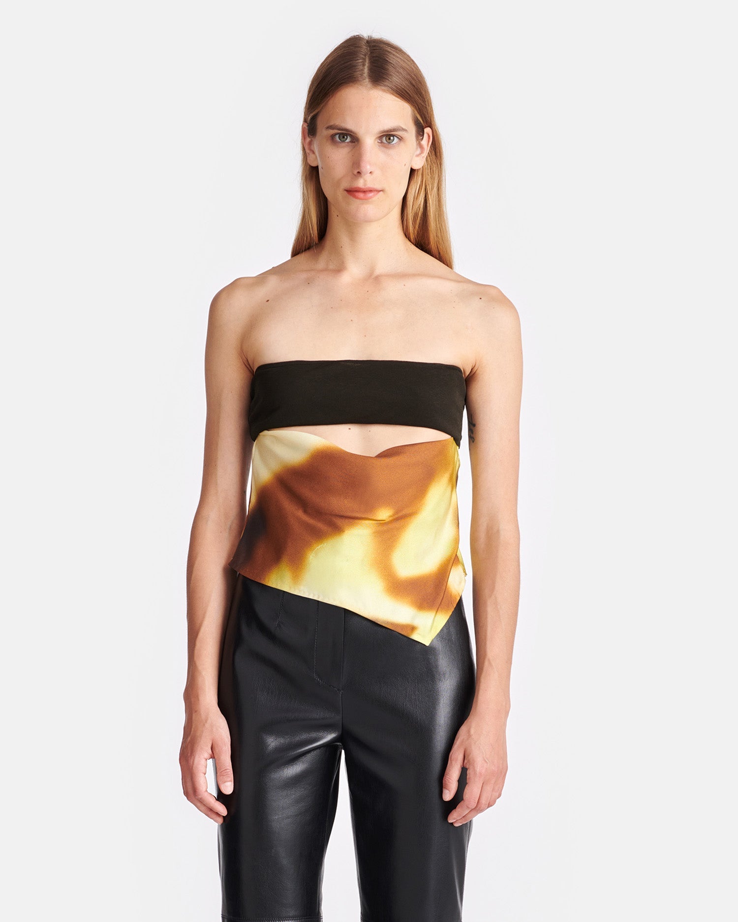 Womens | Jacinda Printed Silk And Mesh-Jersey Bandeau Top | Smudged Graffiti